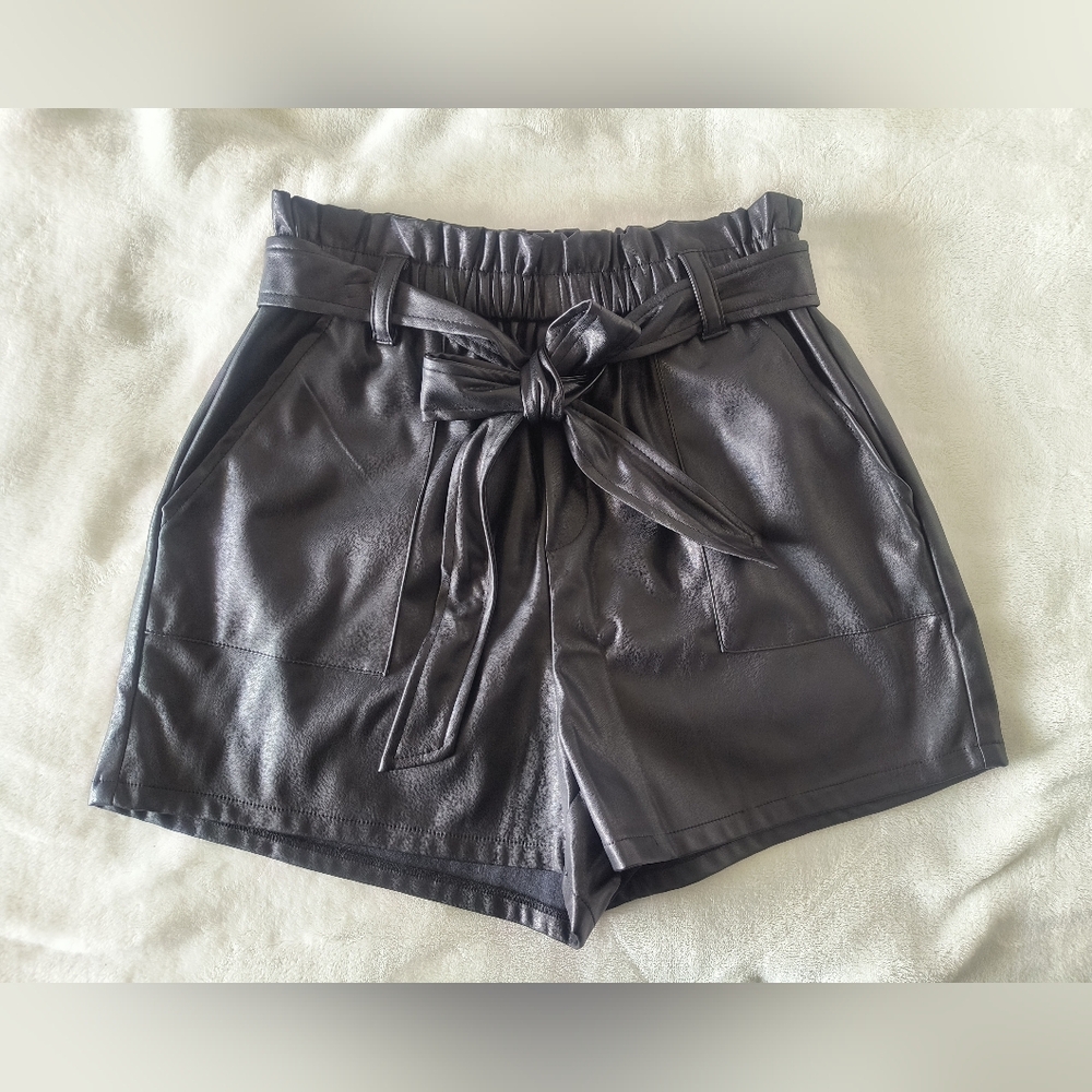 Windsor Elastic Waist Faux Leather Shorts with Belt Small